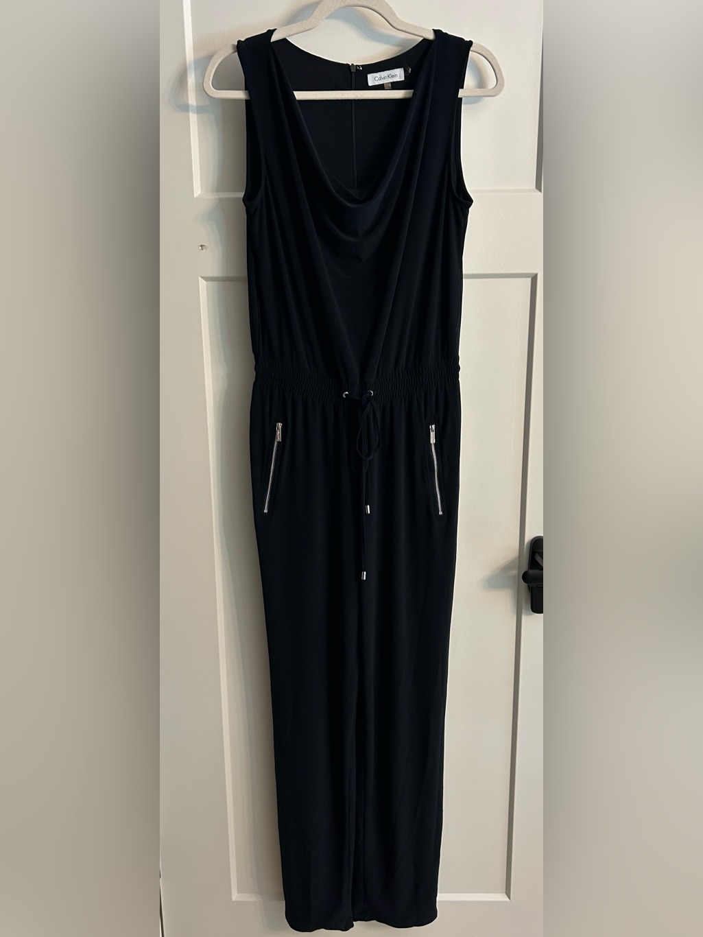 Calvin Klein Women’s Black Drape Neck Jumpsuit In Xs
